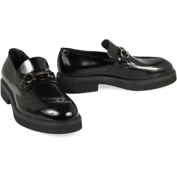 IB FERRAGAMO FIORELLO BLACK PATENT LEATHER GANCINI BIT LOGO LOAFERS 12 M ITALY main image 7